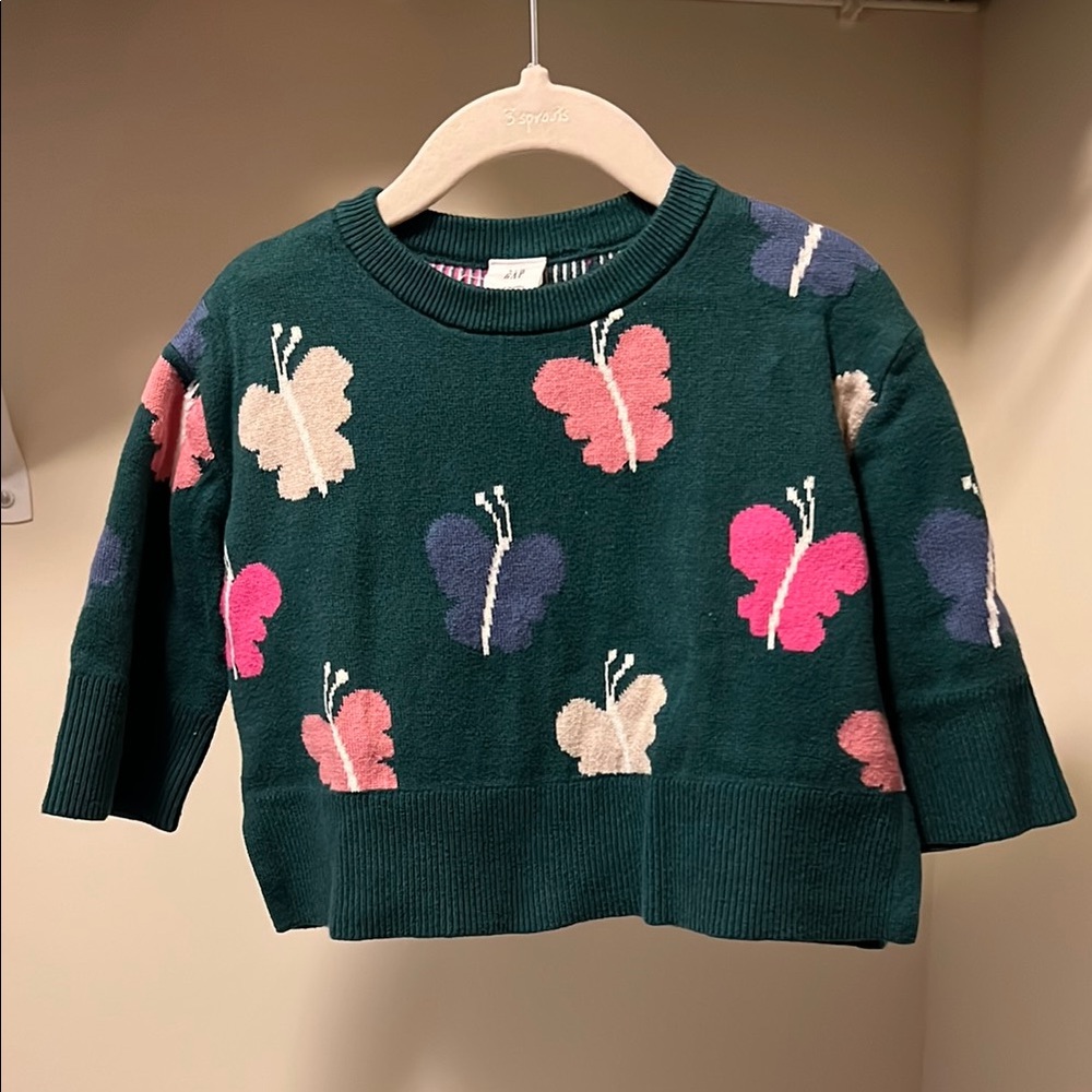 Baby Gap Green and Pink Butterfly Sweater